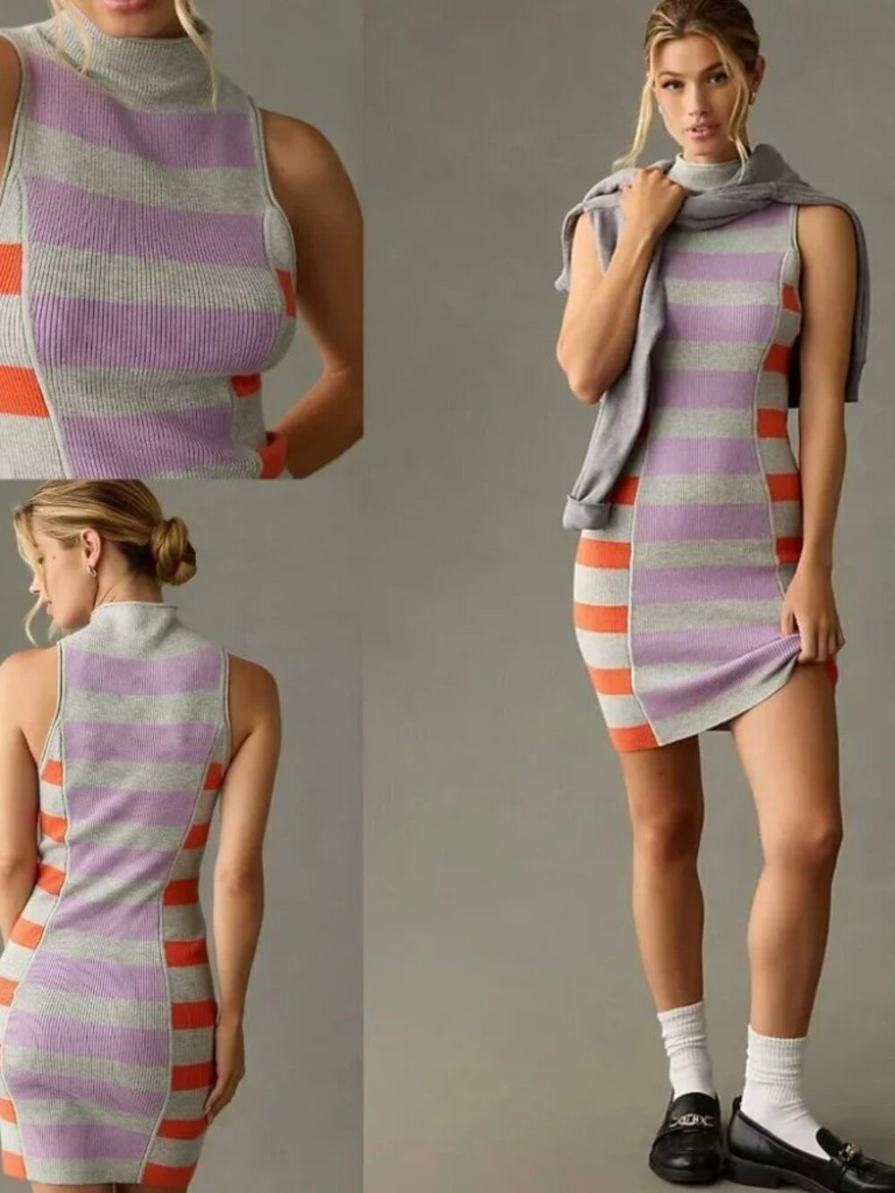 Anthropologie Daily Practice Multicolor Striped Mock Neck Sweater Dress Small